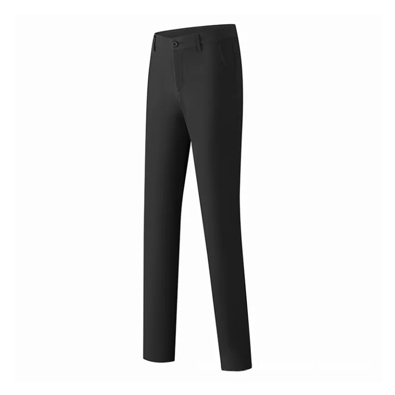 Black dress pants for men, front view.