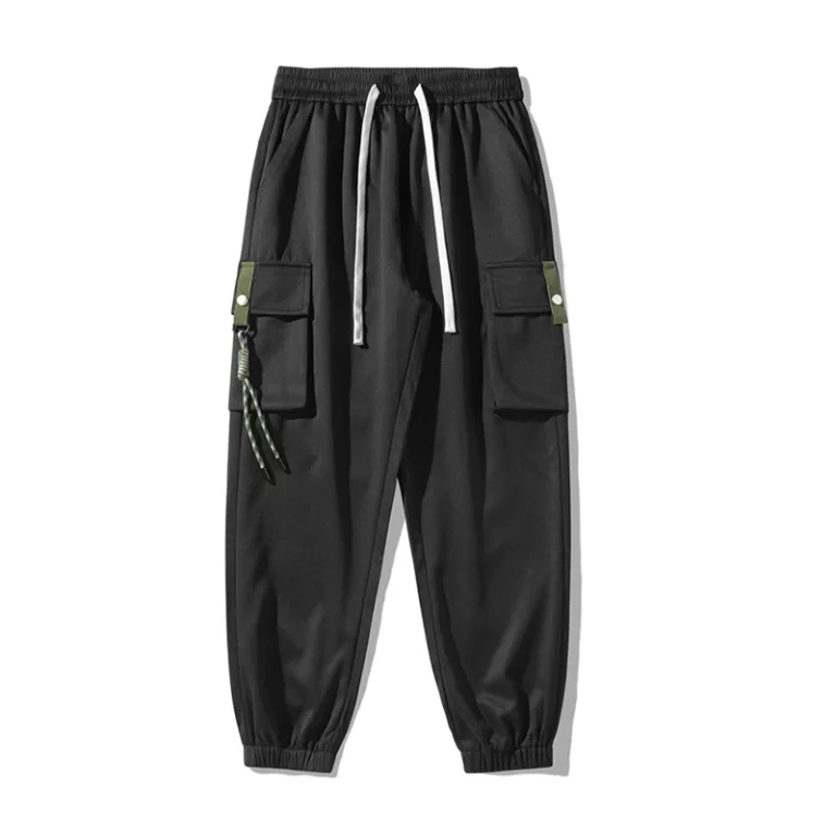 Black cargo jogger pants with drawstring