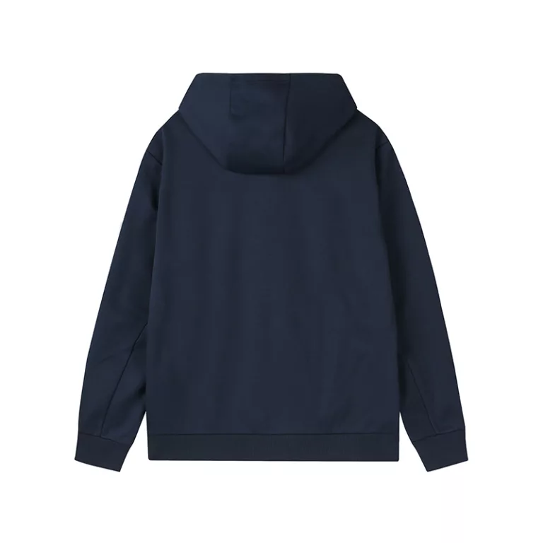 Navy blue hoodie back view.