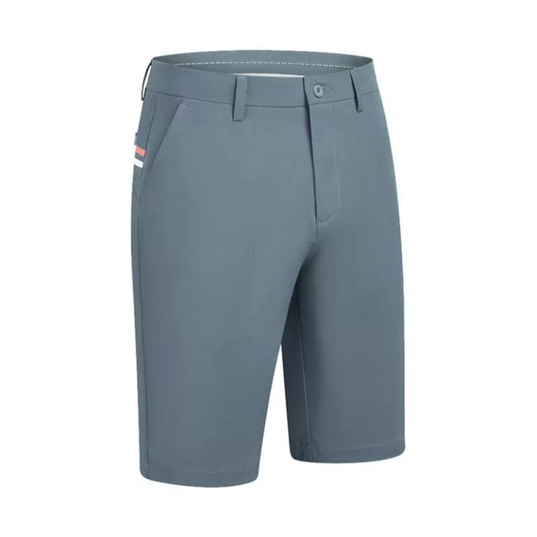 Men's gray casual shorts with side stripe.