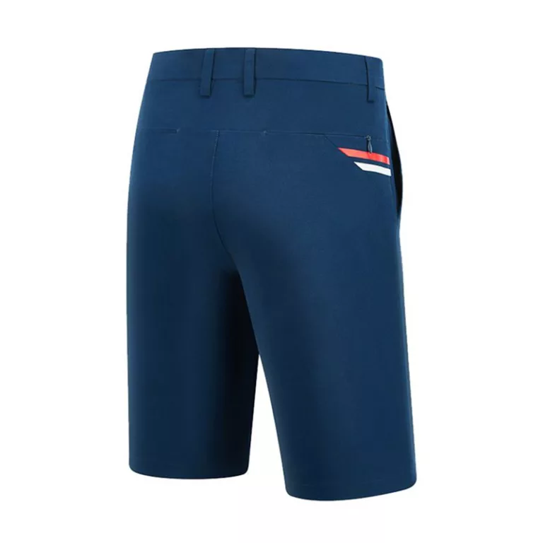 Navy blue men's athletic shorts with logo detail