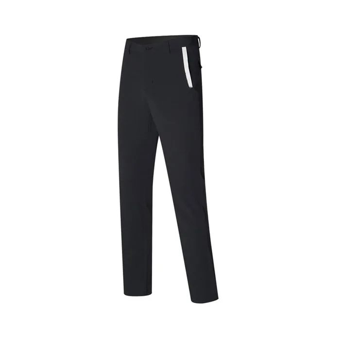 Black men's dress pants with white zipper detail.