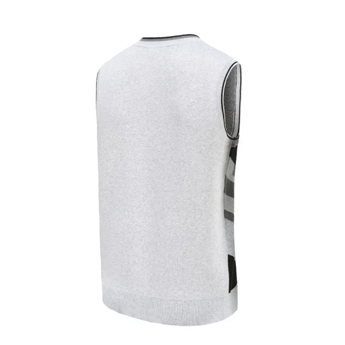 Gray sleeveless athletic shirt with side stripes.