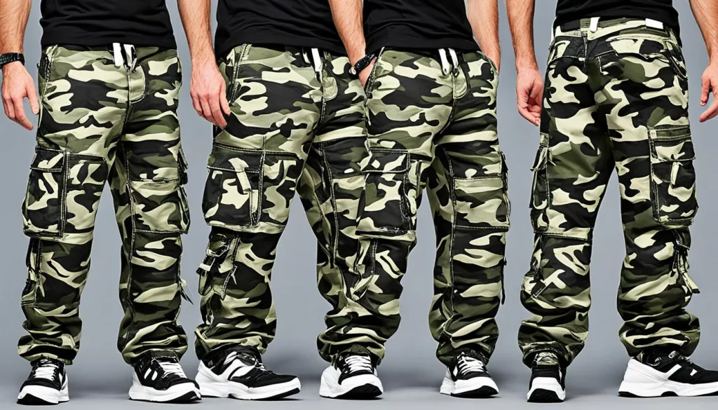 Color variations of camo cargo pants for men Color variations of camo cargo pants for men