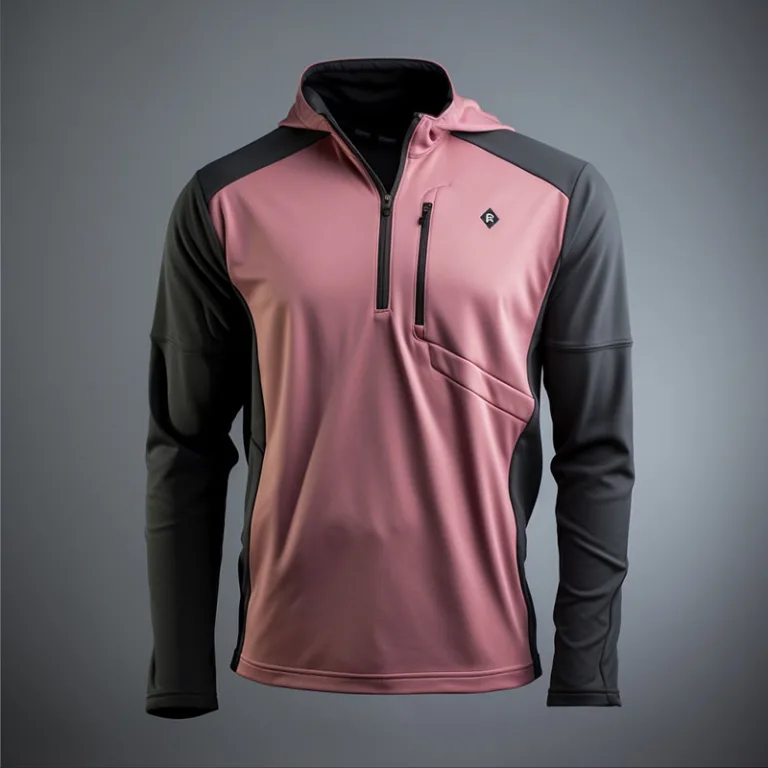 Men's pink and gray athletic zip-up hoodie.
