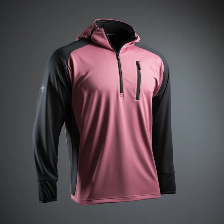 Pink and gray athletic hoodie with front zipper.