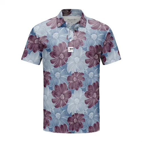 The Best Polo Shirts: Who's the Undisputed Champion? 3 Men's blue floral polo shirt with short sleeves.