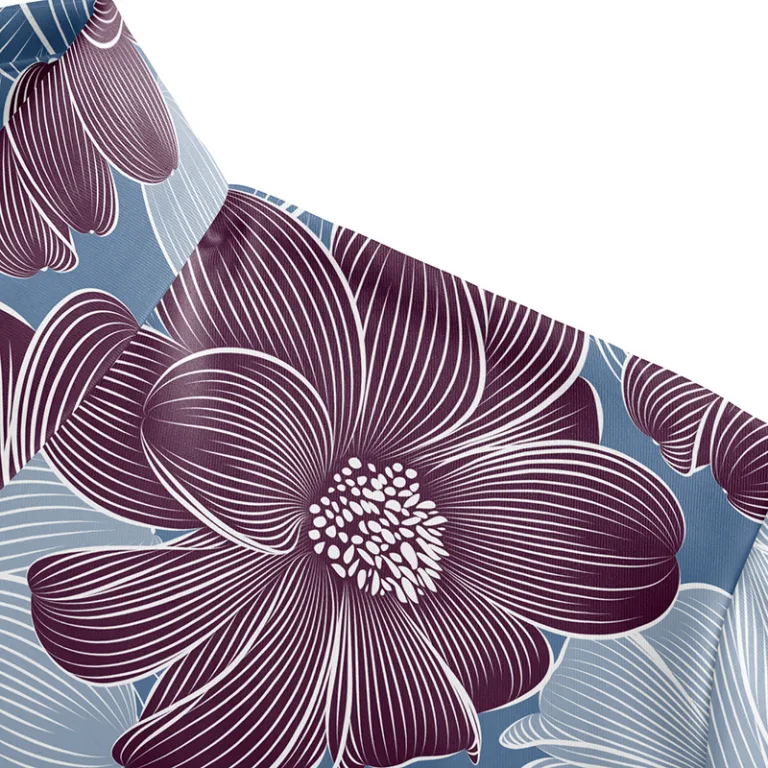 Close-up of purple floral fabric pattern.