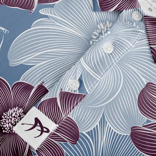 The Best Polo Shirts: Who's the Undisputed Champion? 5 Floral patterned shirt with white buttons.