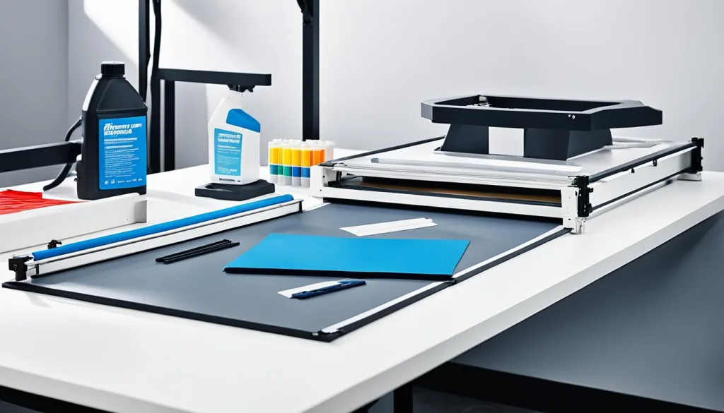 Screen printing workstation for polo shirts Screen printing workstation for polo shirts