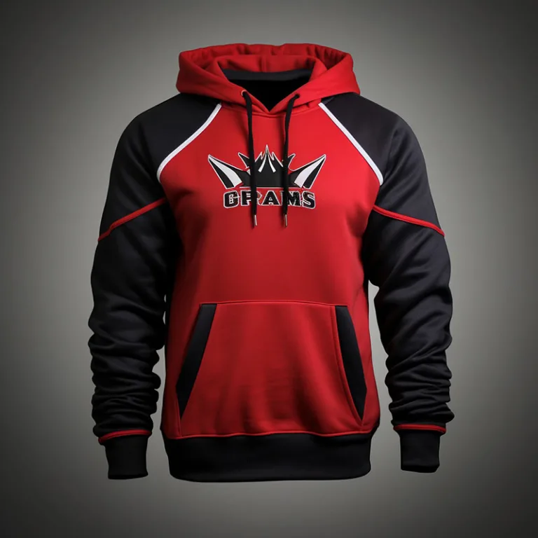 Red and black hoodie with "CRAMS" logo.