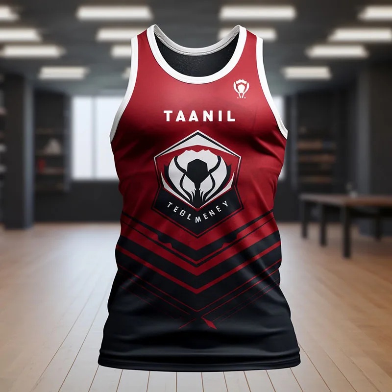 Team Apparel 7 Red and black sports jersey with logo and "TAANIL" text.