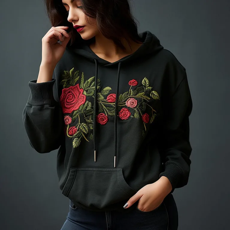 floral patterns embroidered hoodie d