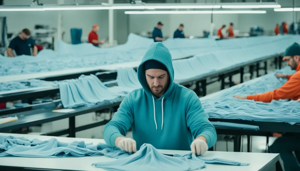 Hoodie assembly process in a clothing factory Hoodie assembly process in a clothing factory
