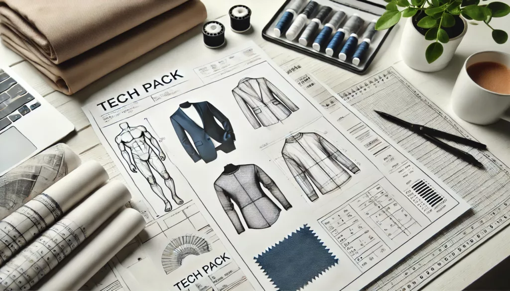 How to Submit Clothing Designs to a Manufacturer 2 A close-up of a tech pack document showing flat sketches, measurements, and fabric details.