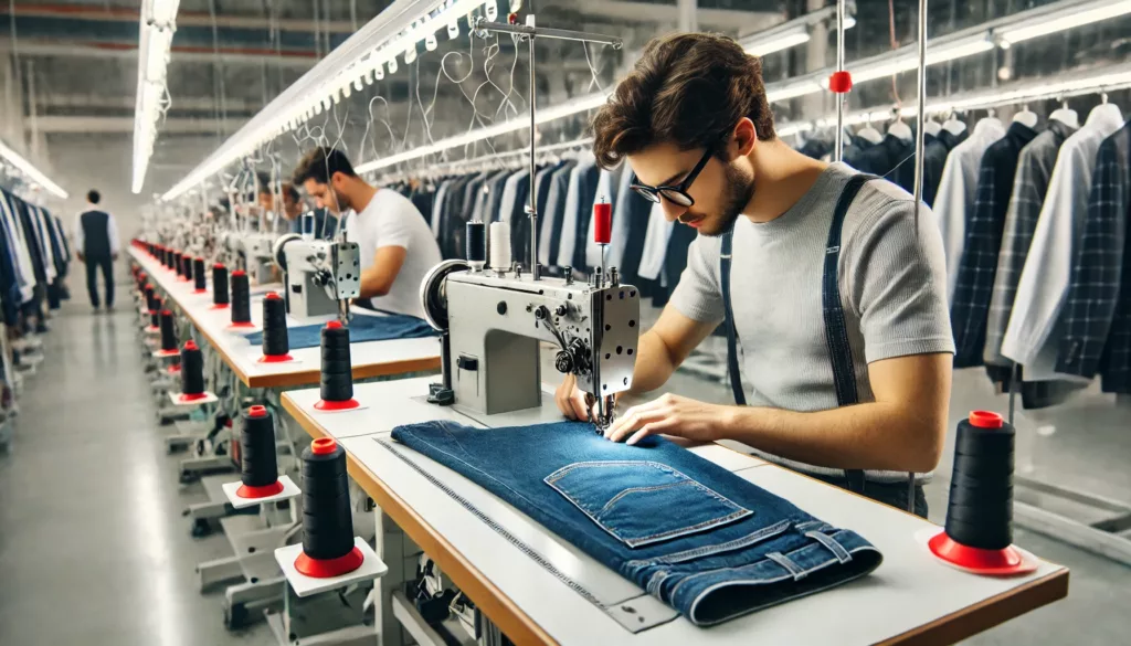 What Clothing Manufacturers Are Located Within the US? 4 Workers sewing garments on high-tech machines.