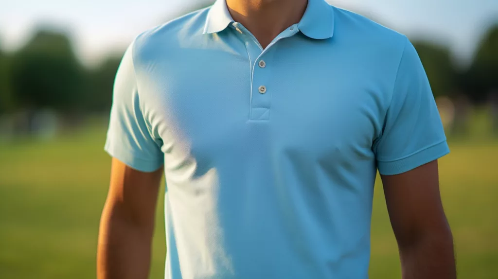 Choosing the Right Polo Shirt Color: Purple, Yellow, Black & More 4 A person wearing a light blue polo shirt at a summer gathering reflecting a calm and approachable demeanor 4