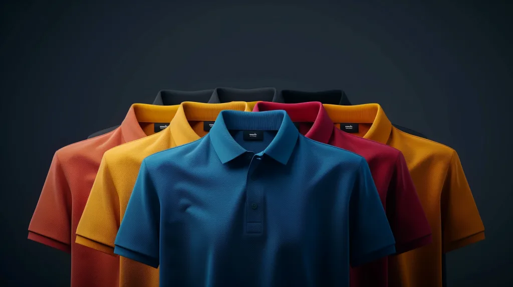 How to Customize Polo Shirts for Corporate Branding 2 Variety of polo shirts in different corporate colors neatly displayed.
