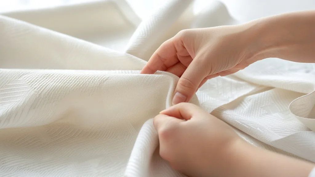 How to Customize Polo Shirts for Corporate Branding 2 Close-up of hands comparing different polo shirt fabric swatches.