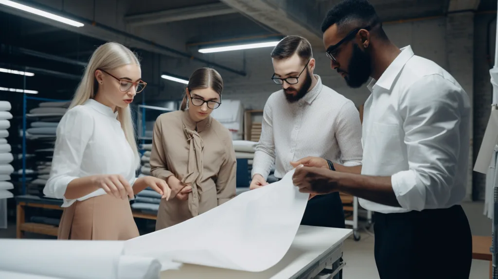 Home-Based Clothing Brand: Setup, Logistics & Tools 2 A designer collaborating with a garment factory or supplier on clothing samples