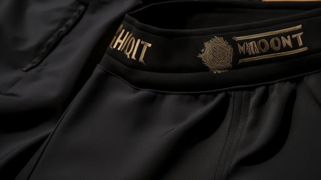 How to Customize Gym Shorts with Your Logo (Heat Transfer, Embroidery, etc.) 2 Side-by-side close-up of heat transfer and embroidered logos on black gym shorts.