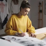 Fashion designer sketching hoodie styles in studio