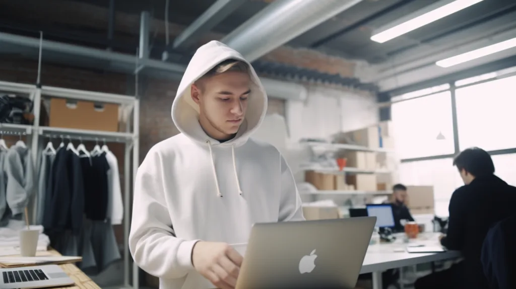 Cheap Hoodie Manufacturer Near Me: How to Avoid Low-Quality Traps 3 Factory worker showing hoodie sample on video call to brand founder.