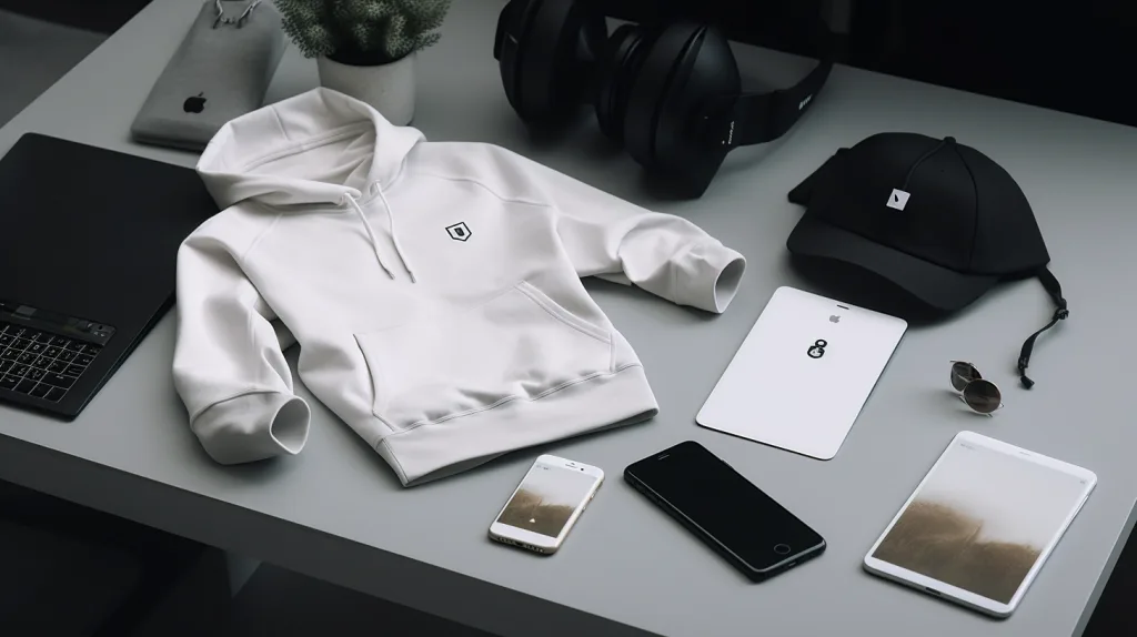 Minimum Budget to Start a Clothing Brand: What You Need to Know 2 DIY clothing brand setup with hoodie sample, phone camera, and basic packaging materials.