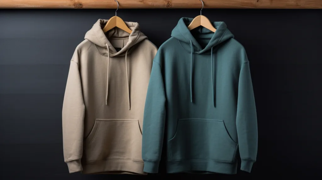 Cheap Hoodie Manufacturer Near Me: How to Avoid Low-Quality Traps 2 Side-by-side comparison of a poor-quality hoodie and a well-made hoodie on hangers.