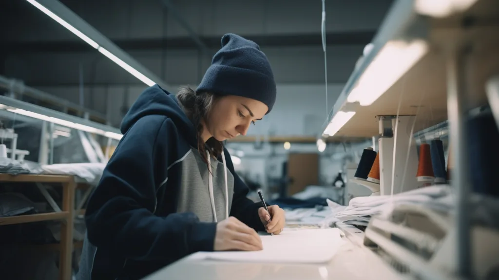 Hoodie Manufacturer Europe: Where to Find Reliable Partners 6 Artisan working on hoodie production in a modern European factory with sustainable materials.