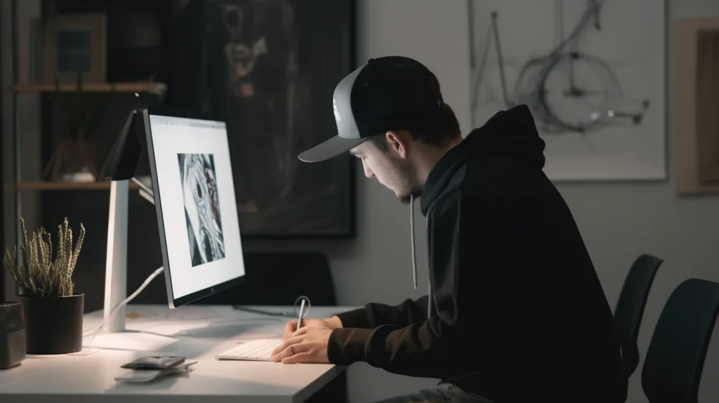 Custom Hoodie Manufacturer USA: Best Options for Startups 3 Apparel startup founder on a video call with a manufacturer, showing a hoodie sample.