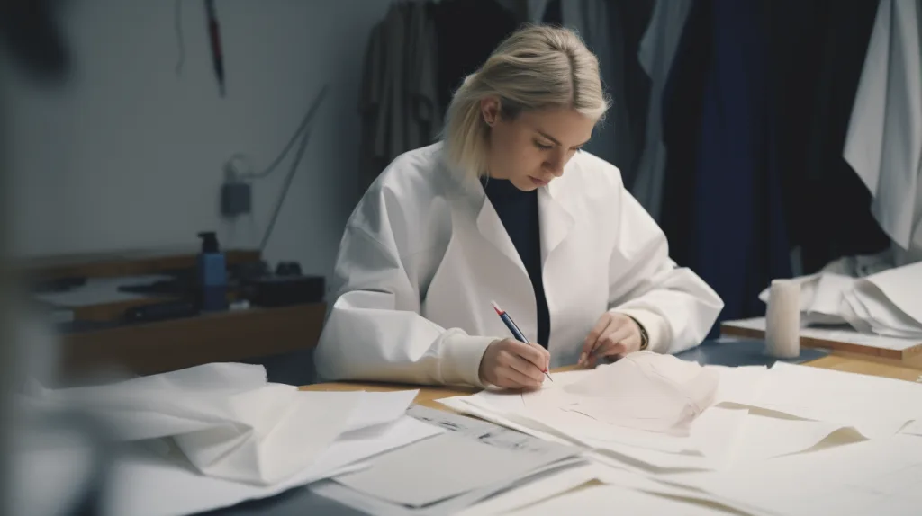 Cheap Hoodie Manufacturer Near Me: How to Avoid Low-Quality Traps 2 Entrepreneur examining hoodie samples in a small creative workspace with fabric swatches.