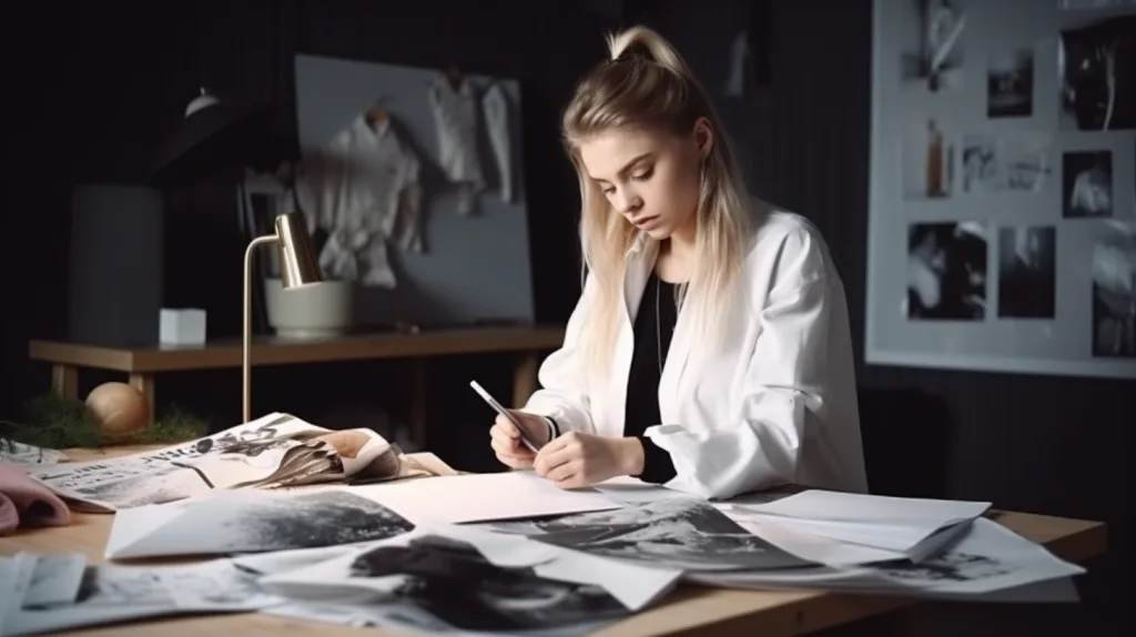 How to Start a Clothing Business with Buying Wholesale 2 Entrepreneur planning clothing business with wholesale catalog and laptop