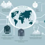 Flowchart showing steps of custom clothing production from design to shipping