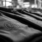 Comparison of embroidered and printed logos on jacket fabric