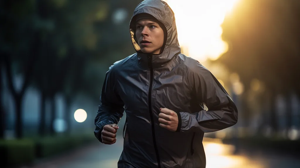 Top 8 Styles of Men’s Jackets for Brands in 2025 3 Man running in urban park wearing custom two-tone windbreaker