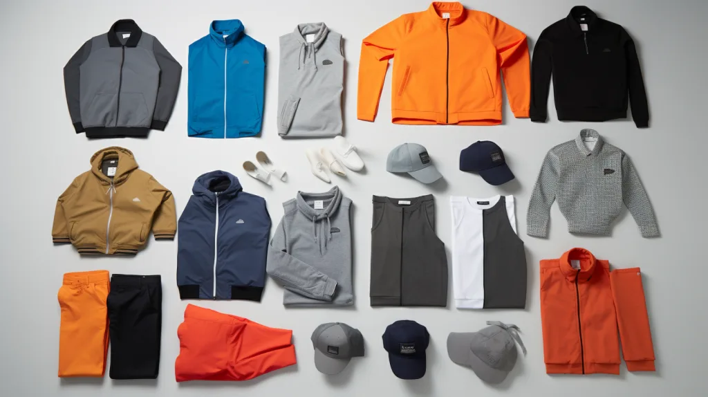 Custom Clothing Manufacturers – Full Guide to Get Started 2 flat lay of custom clothing styles including t-shirts, hoodies, polos, and shorts