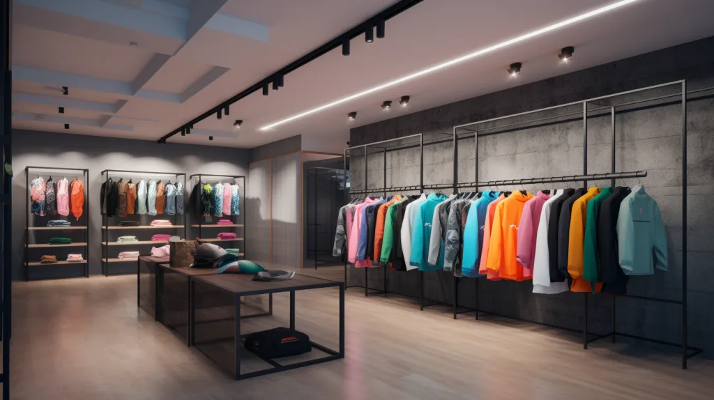 OEM vs ODM Clothing Manufacturers – What’s the Difference? 2 A clothing rack of ODM sportswear samples in a showroom