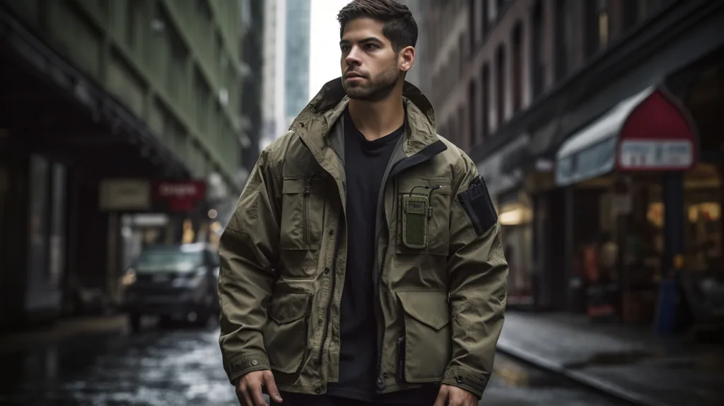 Top 8 Styles of Men’s Jackets for Brands in 2025 5 Man wearing utility jacket with multiple pockets and patches
