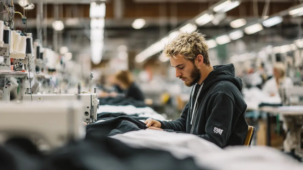 10 Things to Consider When Choosing a Clothing Manufacturer 9 Close-up of a clothing quality control specialist inspecting stitching and fabric.