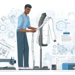 Visual representation of garment measurement and fit testing, highlighting tools and processes used to verify sizing consistency before mass production.