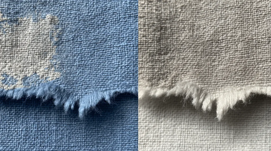 Side-by-side comparison showing how different fabric samples perform under quality tests such as shrinkage, pilling resistance, and color durability.