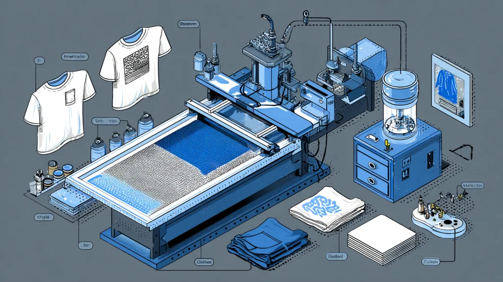 Screen Printing vs Sublimation: Which is Better for Sportswear? 1 This diagram shows the step-by-step screen printing process, including screen setup, ink application, and heat curing for durable sportswear printing.