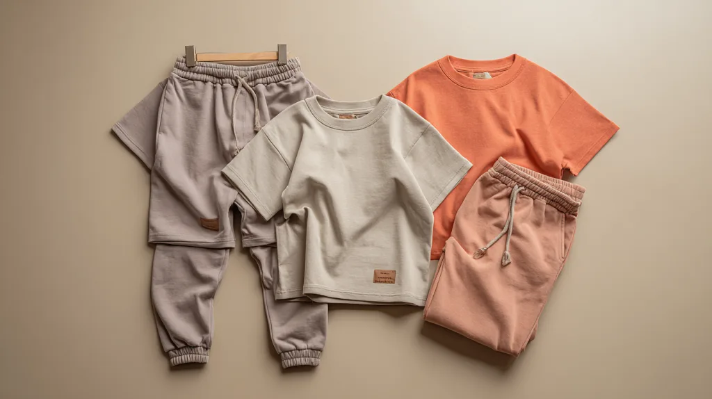 Building a Multi-Product Private Label Collection: Where to Start 2 Set of matching T-shirt and jogger samples with branding