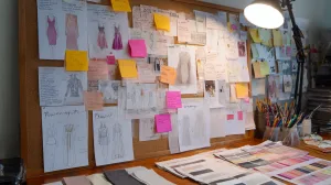 Garment category planning board with sketches of tops and bottoms