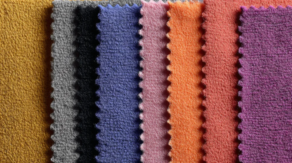 Custom Pullovers With Logo: A Complete Guide for Brands, Teams, and Organizations 3 Swatches of fleece, French terry, and tech fabric