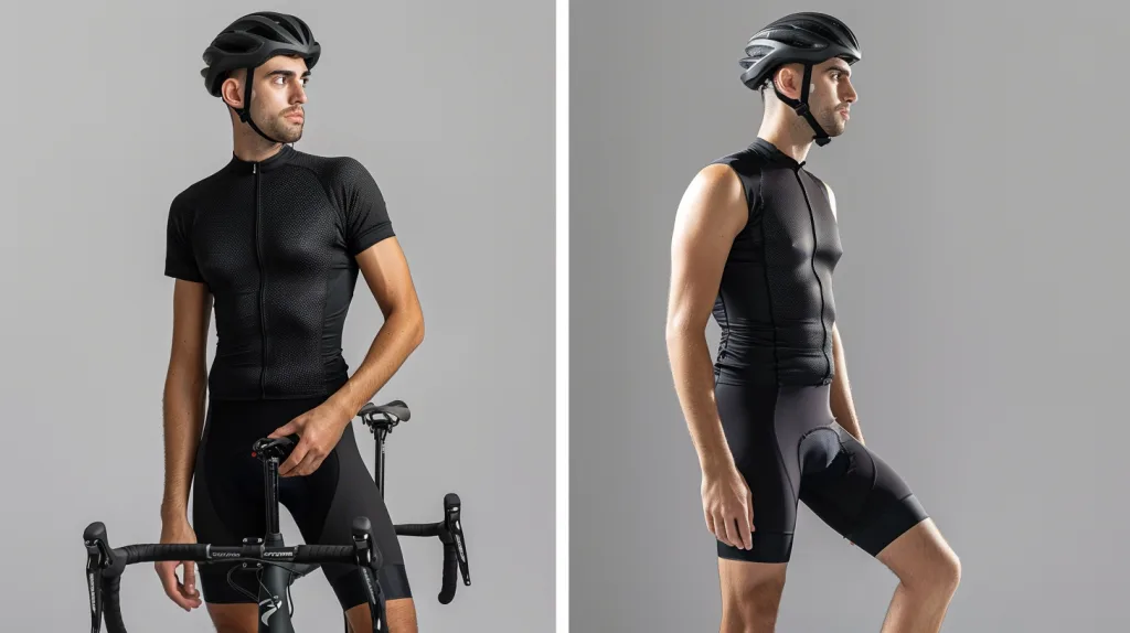 Top 17 Best Cycling Shorts in 2025: Ultimate Comfort, Performance & Style Guide 1 A split-screen showing two cyclists: one in bib shorts with suspenders, the other in standard waist shorts. Studio setting, highlighting design differences and fit.