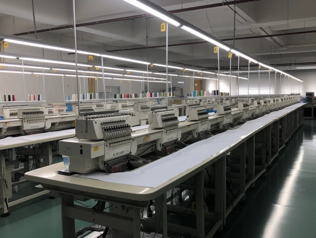 Top 10 Custom Gym Wear Design Tips to Boost Product Appeal & Brand Value 3 Behind-the-scenes look at OEM gym wear production with fabric rolls, digital cutting tables, pattern design screens, and QA checkpoints.