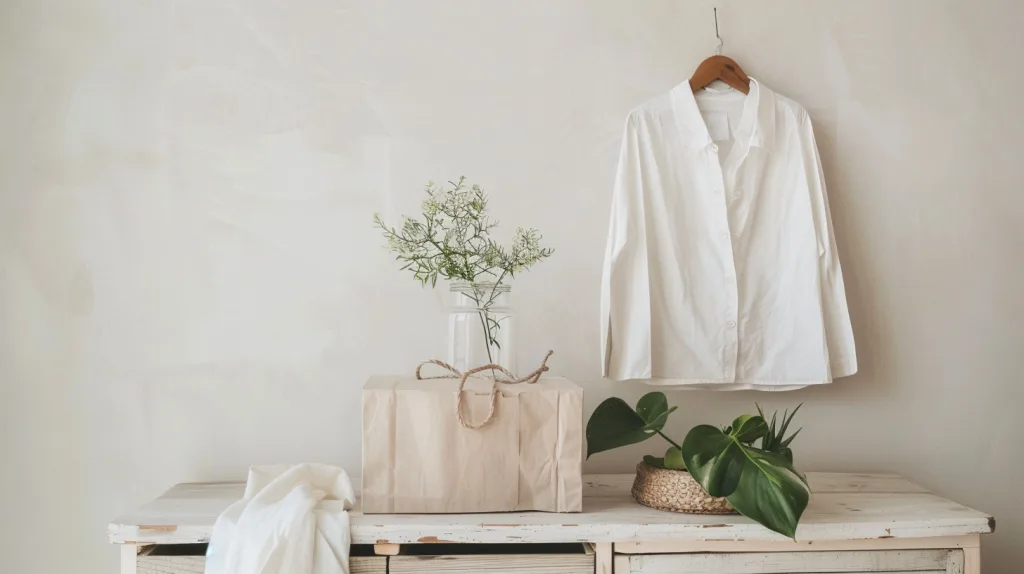The Organic Cotton Supply Chain: From Farm to Finished Apparel 4 Compostable packaging for organic cotton clothes, featuring recycled paper bags, plant-based garment wraps, and minimal branding.