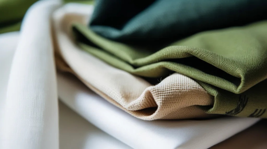 Unlocking UPF: The Ultimate Guide to Sun-Protective Fabrics in Modern Apparel 3 Close-up images of sustainable UPF fabrics, such as recycled polyester and organic cotton, with visible textures and eco-friendly tags. Set against a natural backdrop to emphasize environmental impact.